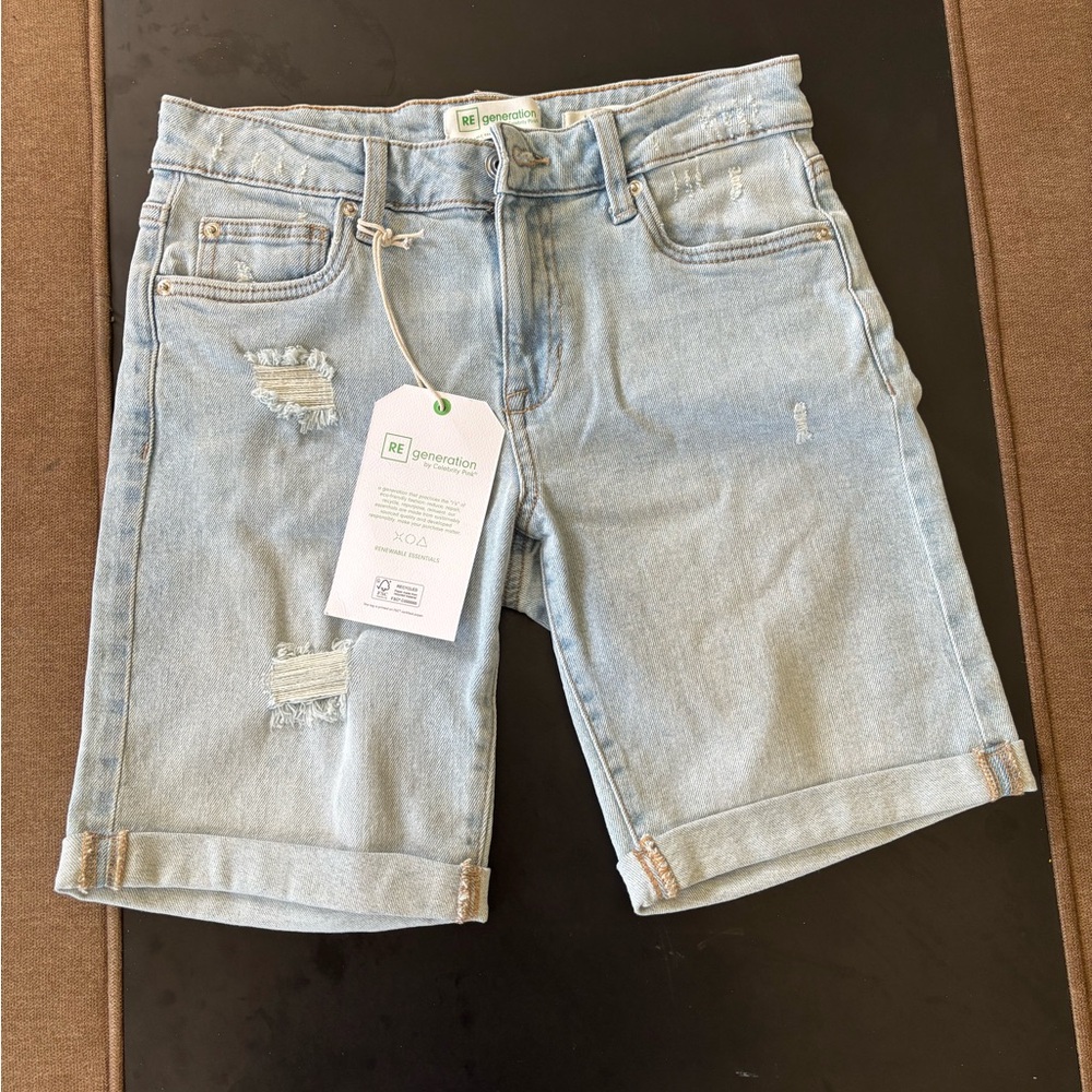 Light Blue Distressed Denim Shorts